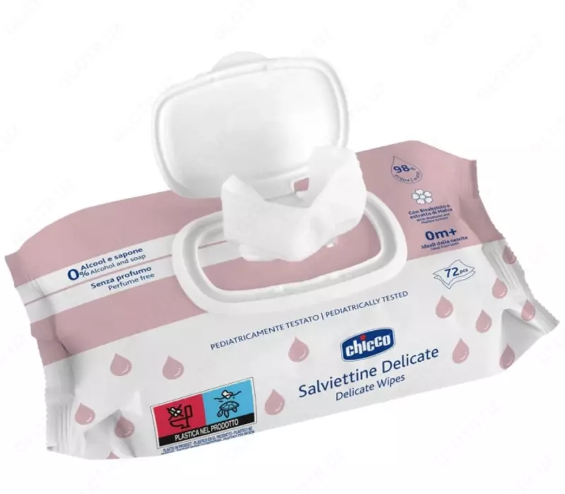 CHICCO DELICATES, ВЛАЖНЫЕ САЛФЕТКИ (60 ШТ. С КРЫШКОЙ) 0м+