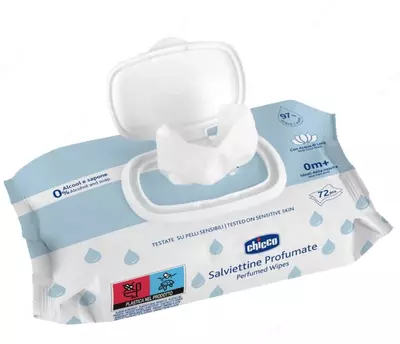 CHICCO АРОМАТИЗИРОВАННЫЕ ВЛАЖНЫЕ САЛФЕТКИ (72 ШТ. С ОТКИДНОЙ КРЫШКОЙ), 0м+
