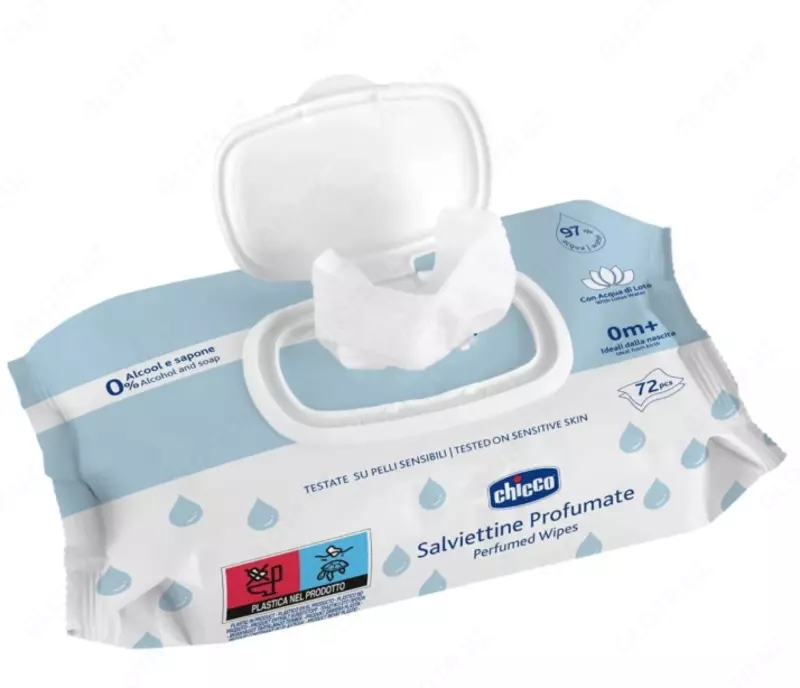 CHICCO АРОМАТИЗИРОВАННЫЕ ВЛАЖНЫЕ САЛФЕТКИ (72 ШТ. С ОТКИДНОЙ КРЫШКОЙ), 0м+