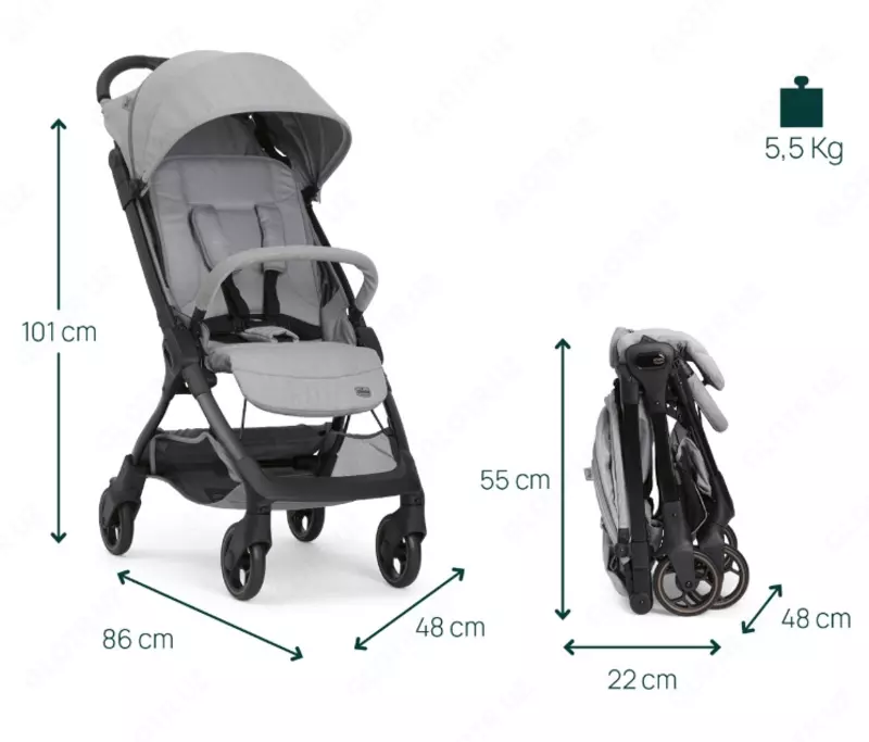 CHICCO WE 2 — bolalar aravachasi, 0 oy–4 yosh, PEBBLE