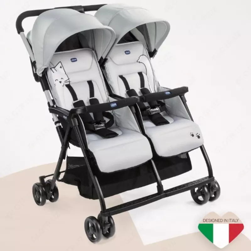CHICCO OHLALÀ TWIN — egizaklar uchun bolalar aravachasi, SILVER CAT
