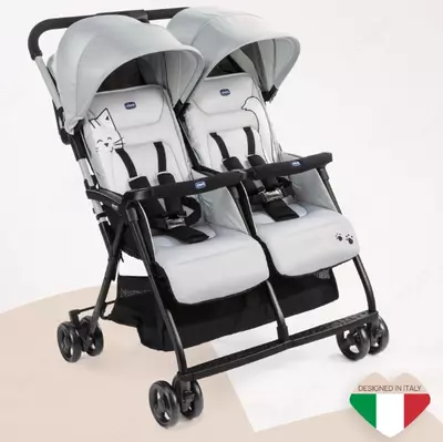 CHICCO OHLALÀ TWIN — egizaklar uchun bolalar aravachasi, SILVER CAT