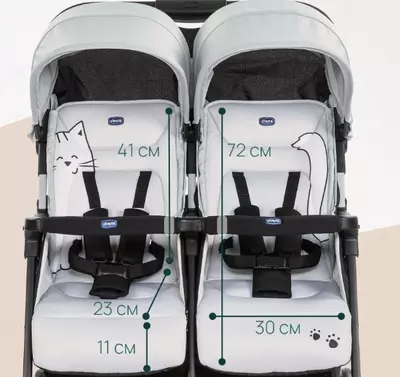 CHICCO OHLALÀ TWIN — egizaklar uchun bolalar aravachasi, SILVER CAT
