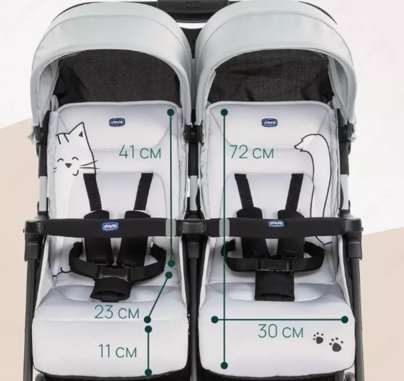 CHICCO OHLALÀ TWIN — egizaklar uchun bolalar aravachasi, SILVER CAT