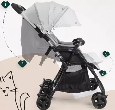 CHICCO OHLALÀ TWIN — egizaklar uchun bolalar aravachasi, SILVER CAT