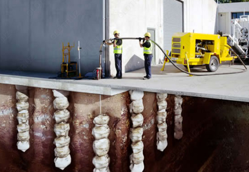 Иньекция в грунт уплотняющего состава