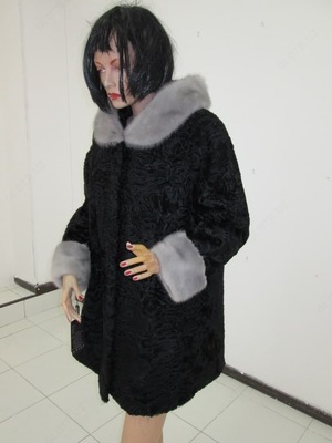 Qopqoqli qora Qorako'l mo'ynasidan yasalgan mo'ynali kiyimlar Mink mo'ynasidan tayyorlangan sapfir rangi - 6 237 000 so'm / donadan