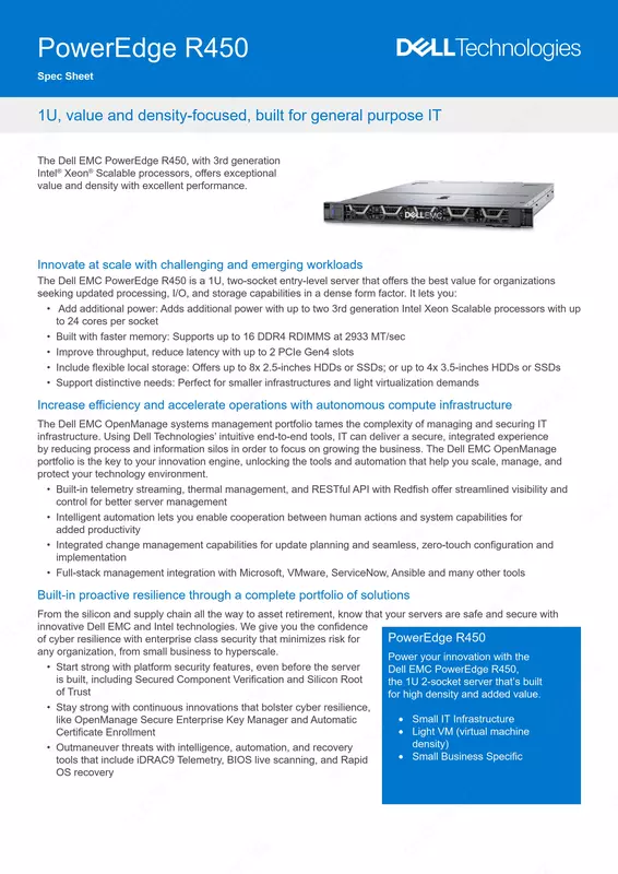 по запросу Сервер Dell PowerEdge R450 | 2xIntel Gold 5318Y | 8x2.5" | 2x32GB | 2x960GB SSD