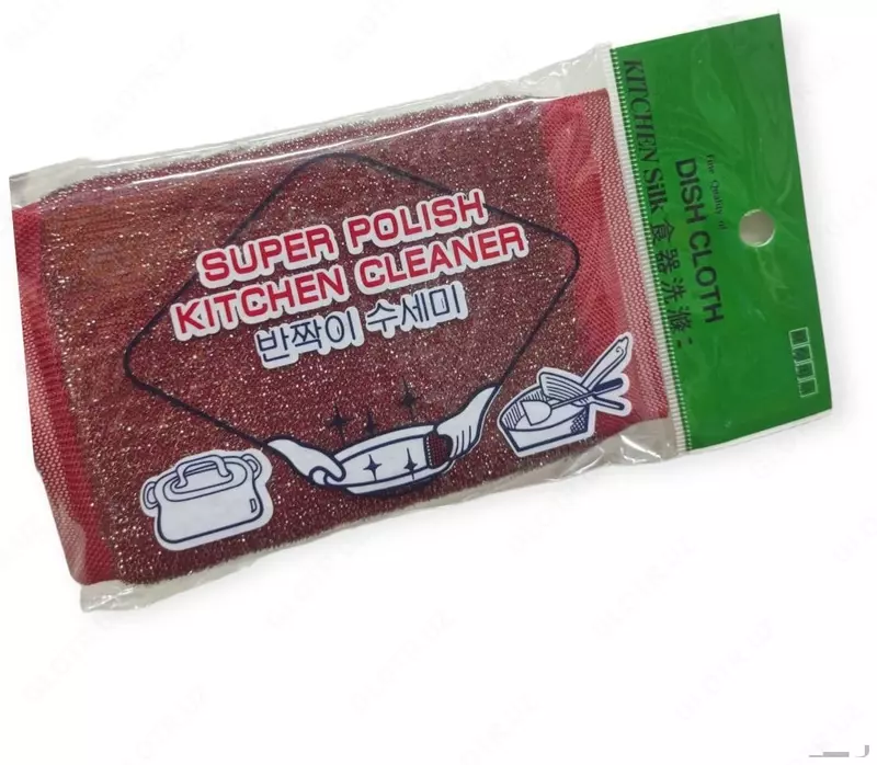 Металлизированная губка для мытья посуды "Kitchen", 12х9х1.5 см, 1 шт. (Красная/синяя) Китай