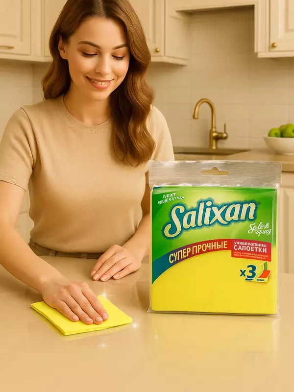 Универсальные салфетки "Salixan", 30 х 30 см, 3 шт., уп. ПЭТ (Цв. ассорти)