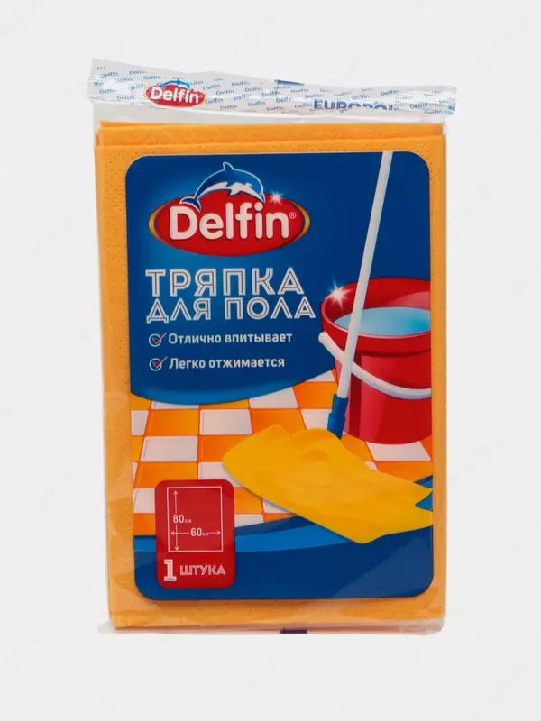 Тряпка для мытья пола "Delfin", 60×80 см, нетканый материал, универсальная, 1 шт., уп. ПЭТ (Оранжевая)