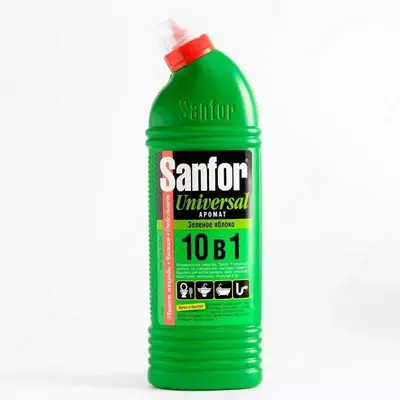 Чистящее средство для сантехники "Sanfor" Universal, 10 в 1, гель, 750 мл. (Зелёное яблоко)