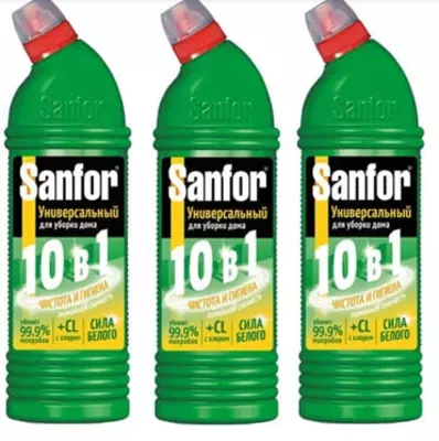 Чистящее средство для сантехники "Sanfor" Universal, 10 в 1, гель, 750 мл. (Зелёное яблоко)