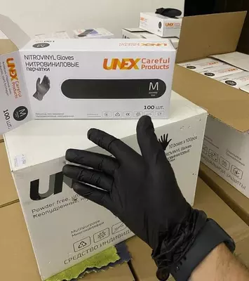 Нитровиниловые перчатки "UNEX" Medical Products, уп. 100 шт. (одноразовые)