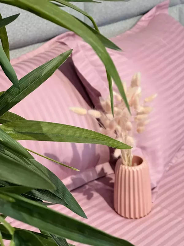 Двуспальный комплект постельного белья Stripe Satin "PINK" (Розовое очарование) "GOLDEN NEEDLE" LLC