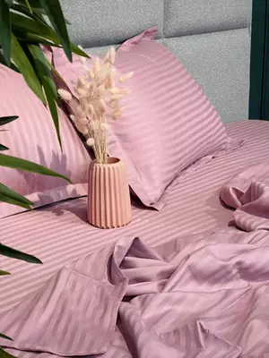 Двуспальный комплект постельного белья Stripe Satin "PINK" (Розовое очарование) - "GOLDEN NEEDLE" LLC