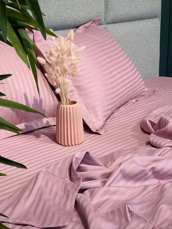 Двуспальный комплект постельного белья Stripe Satin "PINK" (Розовое очарование) - "GOLDEN NEEDLE" LLC