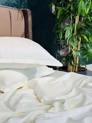 Двуспальный комплект постельного белья Stripe Satin "CREAM" (Кремовый дуэт)