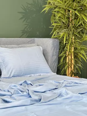 Односпальный комплект постельного белья Stripe Satin "BLUE" (Лазурный блеск)