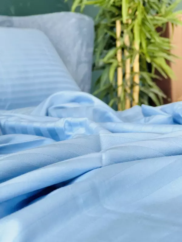 Односпальный комплект постельного белья Stripe Satin "BLUE" (Лазурный блеск)