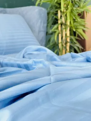 Односпальный комплект постельного белья Stripe Satin "BLUE" (Лазурный блеск)