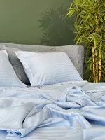 Односпальный комплект постельного белья Stripe Satin "BLUE" (Лазурный блеск) - "GOLDEN NEEDLE" LLC