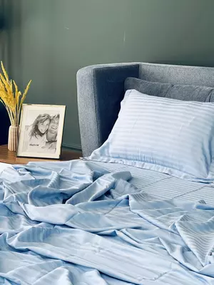Односпальный комплект постельного белья Stripe Satin "BLUE" (Лазурный блеск)