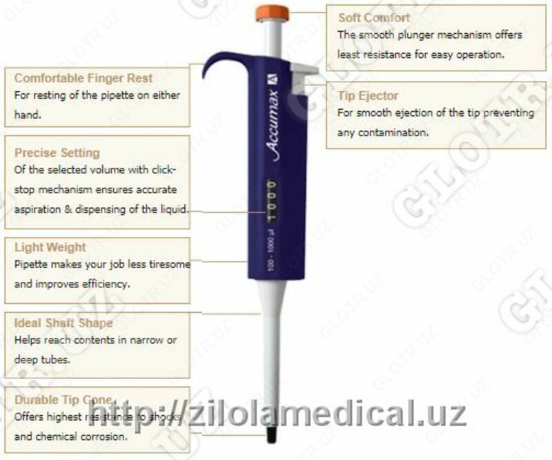 Дозатор одноканальный, фиксированным объёмом (автоклавируемые), Accumax AF: 100µl; 200µl; 1000 µl