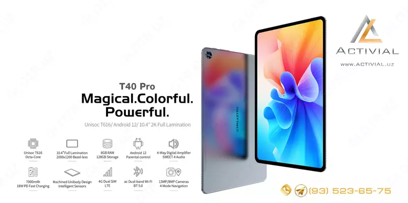 Yangilik - Planshet Teclast T40 Pro - 10.4" 2K, 8/128Gb, Android 12, 2xSIM, 7000 mAh - SUPERNARX!
