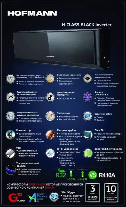 Hofmann H-Class 3D Inverter G10 Black UV lamp konditsioneri (Wi-Fi)