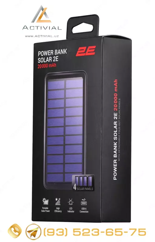 Новинка - POWER BANK 2Е SOLAR 20000 МАЧ BLACK c солнечной батареей!