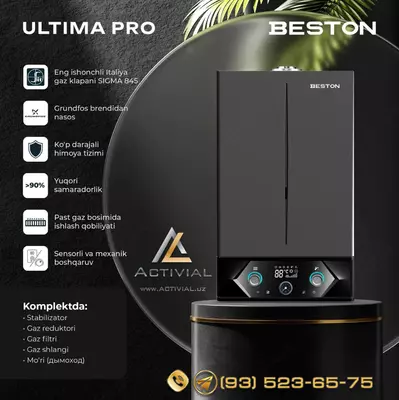 Activial.uz da AKSIYA - 24 kVt quvvatga ega BESTON ULTIMA Pro (GBBU-24MW Pro) premium sifatli ikki pallali qozon TAYOR KOMPLEKTDA!