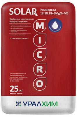 Suvda eruvchan NPK o'g'it UNIVERSAL 18:18:18+3MgO+ME Solar Uralchem