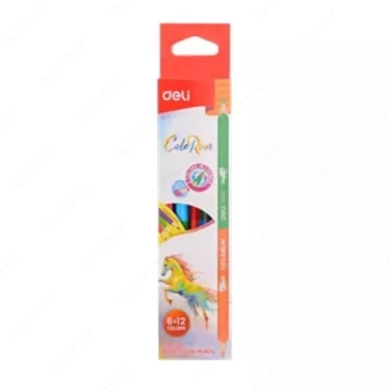 Карандаш цветной 6*2цв 00500 Deli двустор. Липа (Лошадь new)