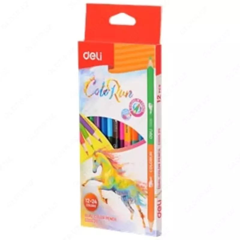 Карандаш цветной 12*2цв 00520 Deli двустор. Липа (Лошадь new)