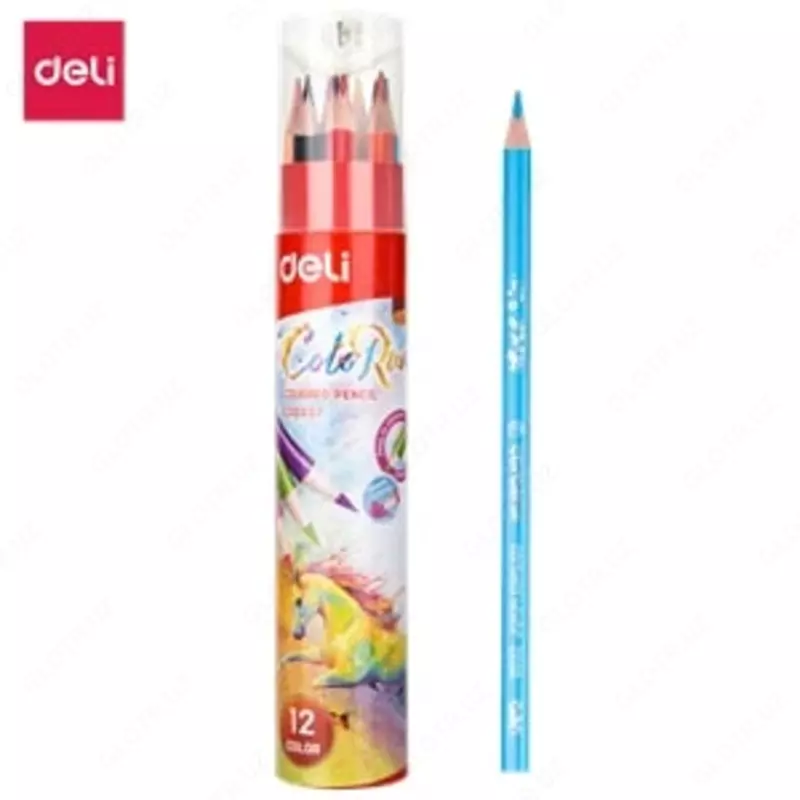 Карандаш цветной 12цв 00307 Deli туба с точилкой (Лошадь new)