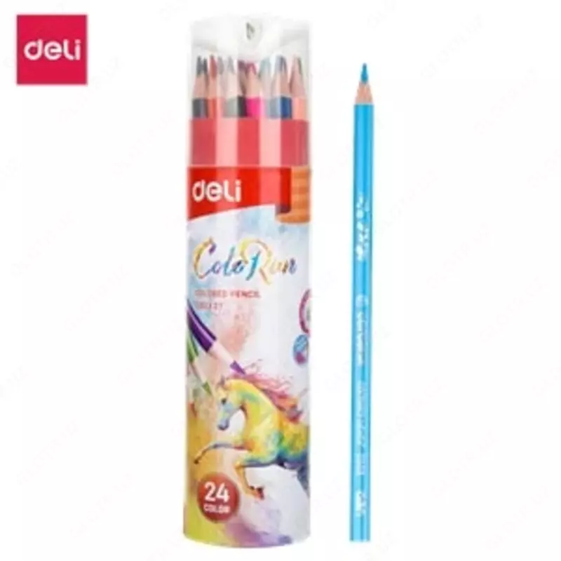 Карандаш цветной 24цв 00327 Deli туба с точилкой (Лошадь new)