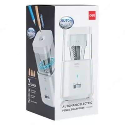 Точилка электрическая  6,9-8мм (цвета: белый, черный, темно-синий) 71203 Deli