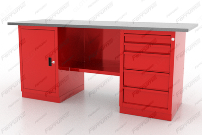 Верстак слесарный двухтумбовый с дверцей, с 5 ящиками Ferrum 01.205L