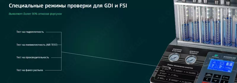 Стенд для промывки бензиновых форсунок GRUNBAUM INJ6000N GDI