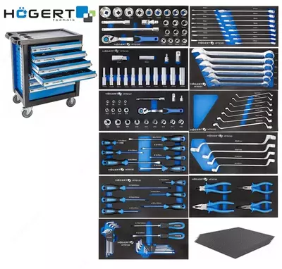 Инструментальная тележка с набором инструмента HOEGERT в ложементах EVA  137 предметов  5 полок