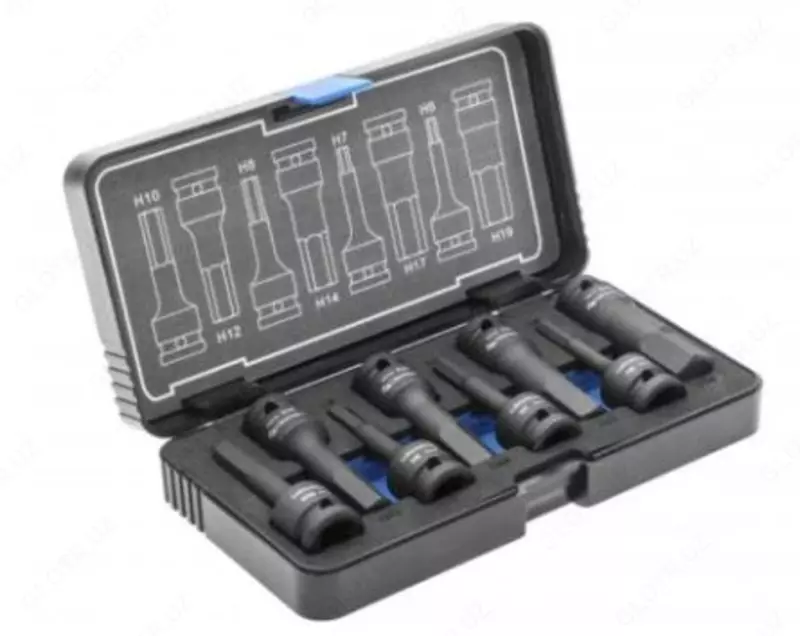 Торцевые головки, ударные HEX, 8 шт.: H6, H7, H8, H10, H12, H14, H17, H19, 1/2″, CrMo