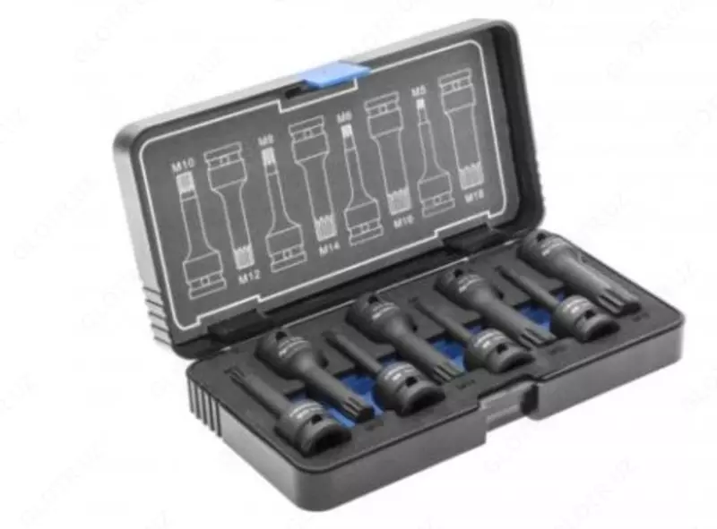 Торцевые головки, ударные spline, 8 шт.: M5, M6, M8, M10, M12, M14, M16, M18, 1/2″, CrMo