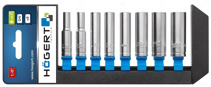 Набор головок глубоких шестигранных 50 мм 1/4  8 шт. HOEGERT HT1A886