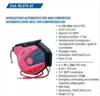   05.073.43. Катушка со шлангом для воздуха MT15+1 5/PVC 9 5X15 5 SPIN