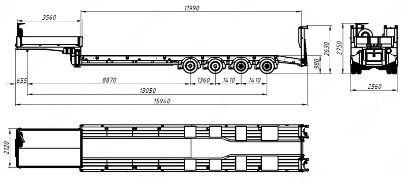 Полуприцеп тяжеловоз низкорамный UzAutoTrailer - 53 т