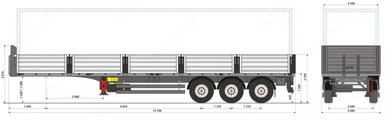Konteyner tashuvchi bortli yarim tirkama UzAutoTrailer - 12,5 m