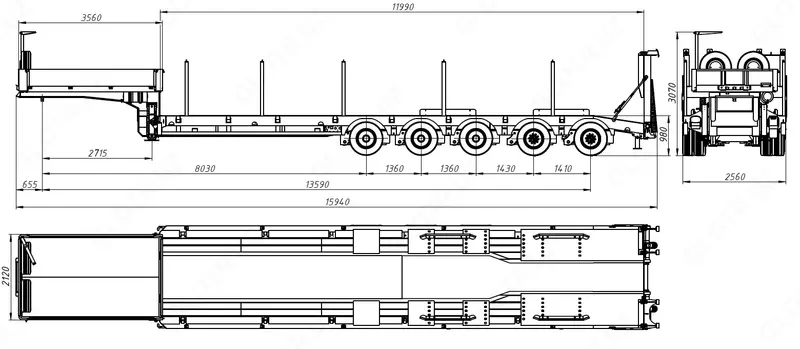 Полуприцеп тяжеловоз низкорамный UzAutoTrailer - 70 т