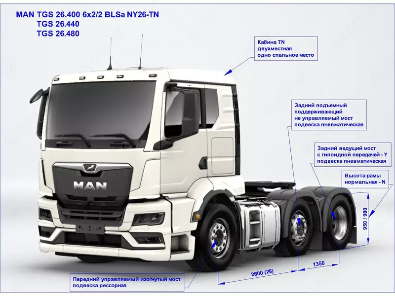  Тягач MAN TGS 26.400 6x2/2 Md 56t Euro 5 (лентяйка  пневмоподвеска NY26-TN) - 