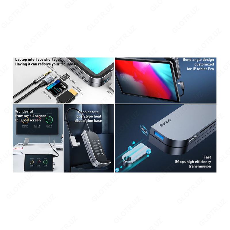  USB-концентратор Baseus Bend Angle No.7 Multifunctional CAHUB-WJ0G для iPad Pro Только в розницу